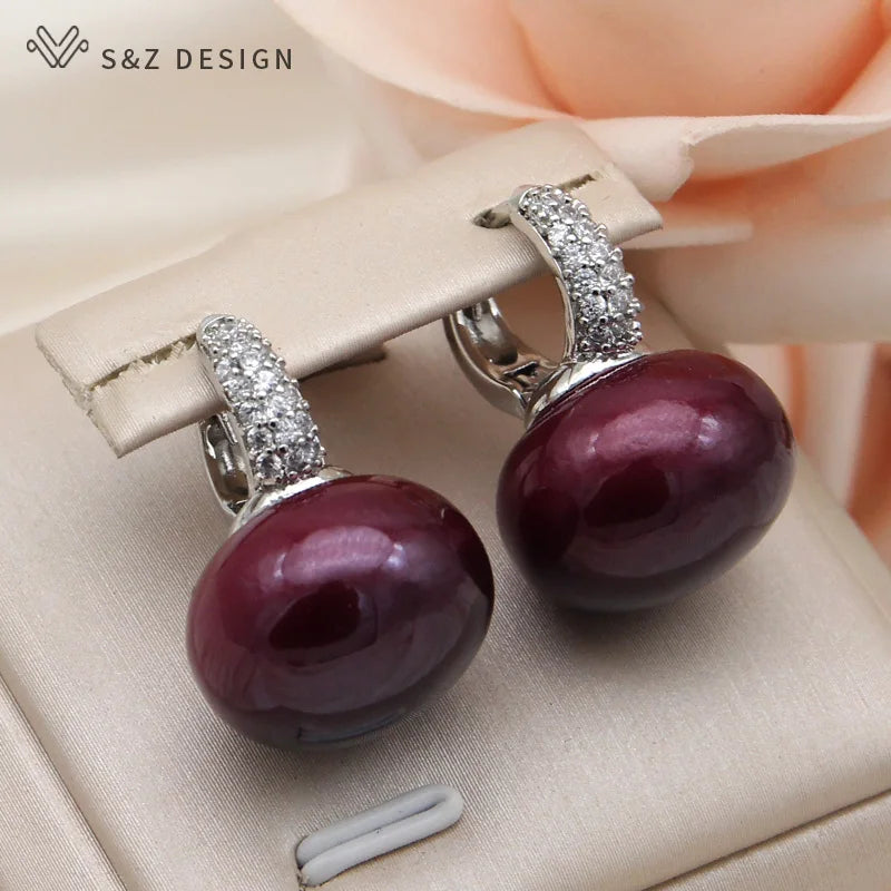 S & Z DESIGN nouvelle mode pain rond grande perle boucles d'oreilles pour les femmes bijoux de mariage cadeau tempérament cubique zircone Eardrop