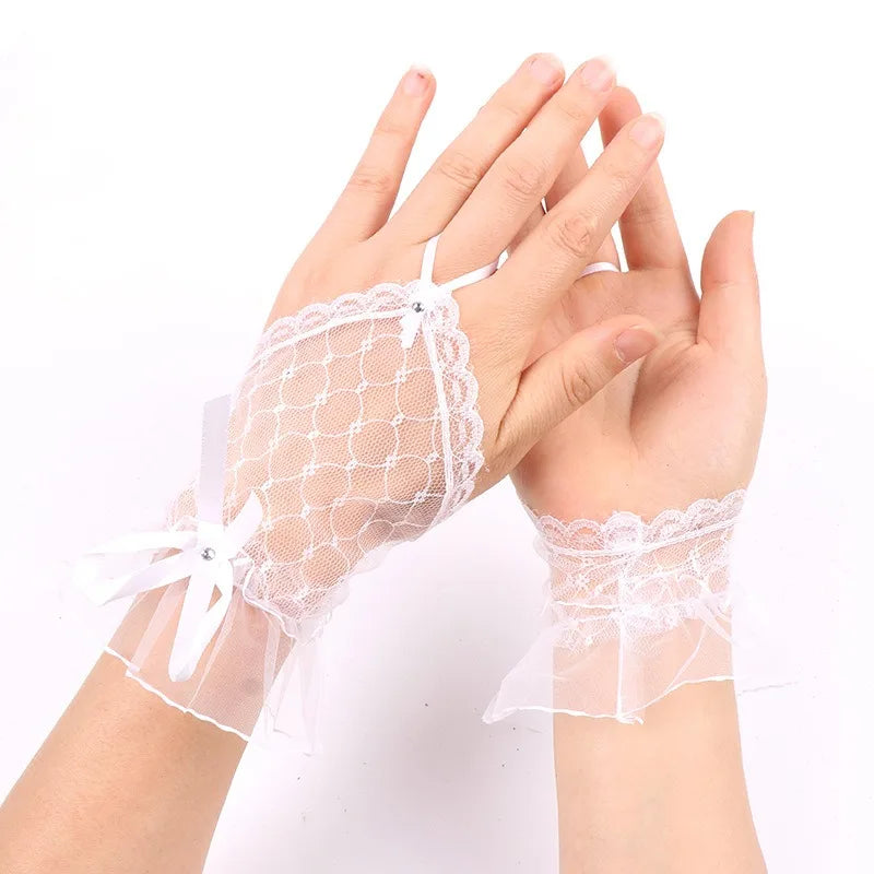 Gants de mariée courts en dentelle élégants, sans doigts, accessoires de mariage pour femmes
