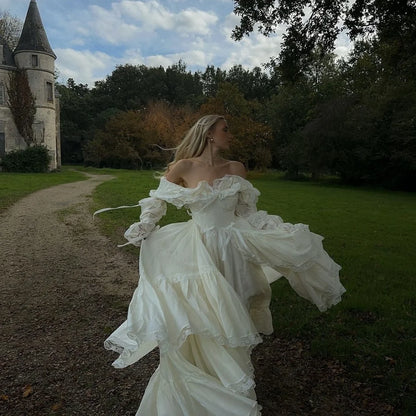 Amanda personnalisé blanc une épaule manches longues robes de bal Organza robes de noche longueur au sol a-ligne soirée formelle 2025