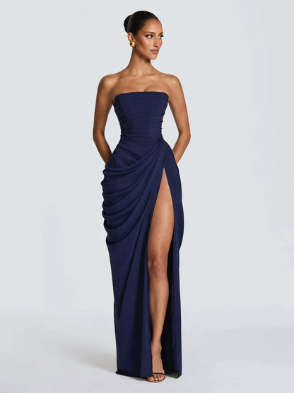 Robe de Soirée Émeraude — Sirène Satin, Une Épaule (Drapé)