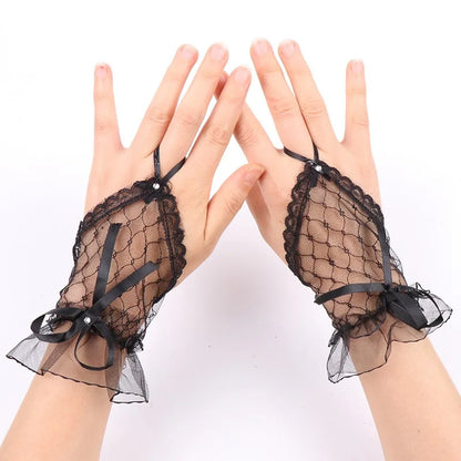 Gants de mariée courts en dentelle élégants, sans doigts, accessoires de mariage pour femmes