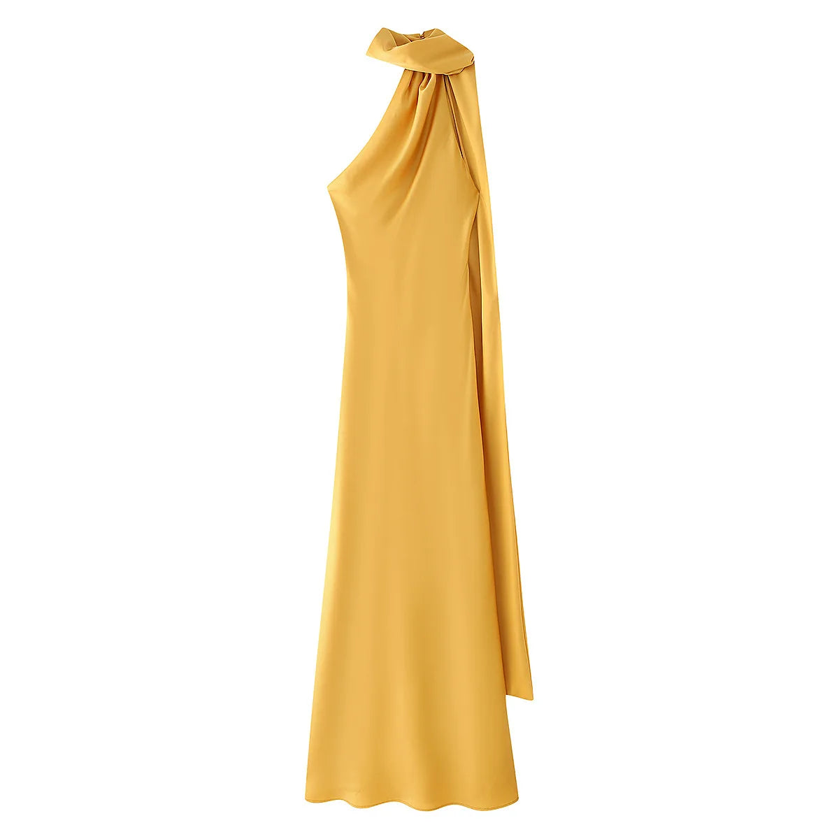 Robe de Soirée Lyra — Satin, Col Américain & Dos Nu (Invitée)
