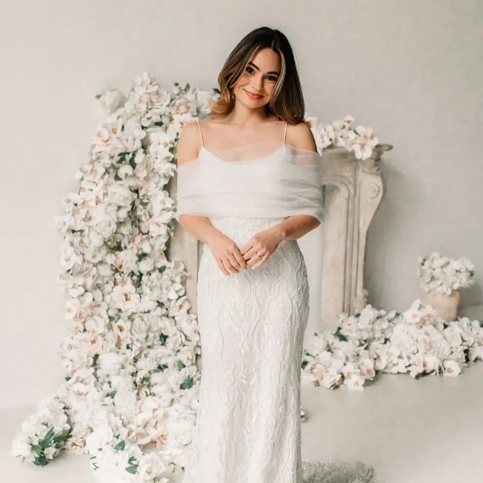 VG73 Veste de mariage transparente unie, boléro enveloppant, gilet de mariée, châle de mariage court, accessoires pour enterrement de vie de jeune fille